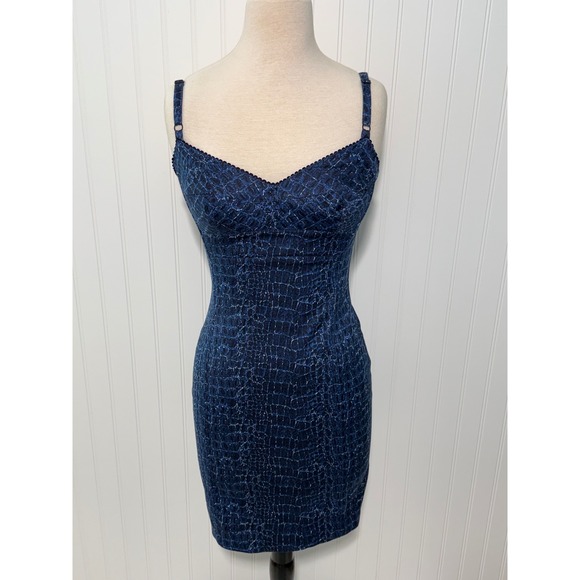 Ticci Tonetto Mini‎ Dress Small Blue Snakeskin Print Bodycon Sleeveless Vintage - Picture 10 of 10